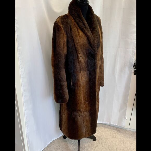 Polo Norte brown rabbit fur long fall winter coat Sz M/L - Picture 5 of 16
